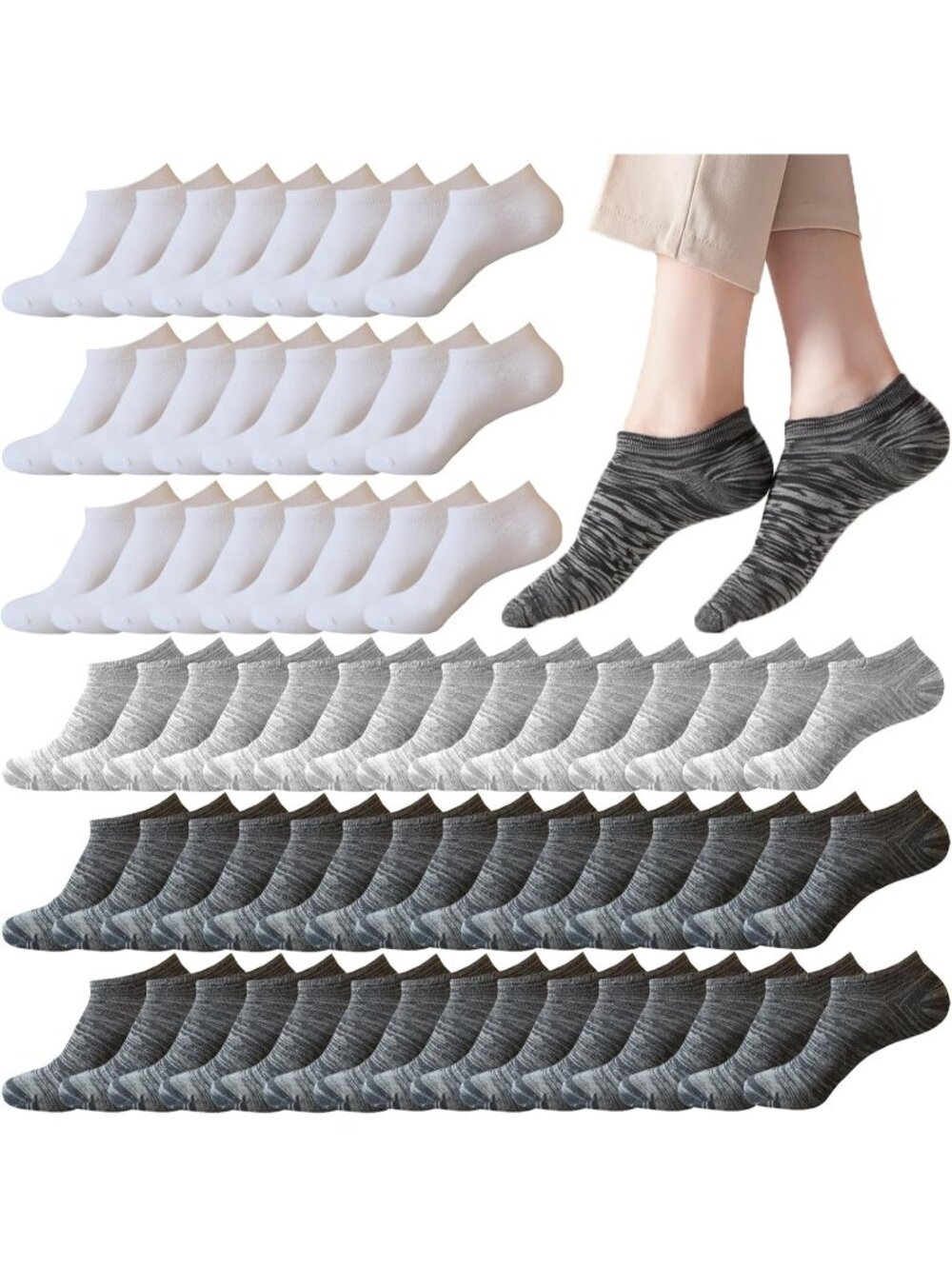🧦Women's Black 1 Grey 30 Pair Pairs Low Cut Ankle No Show Casual Athletic Socks